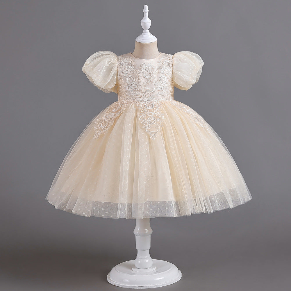 Vestido Infantil De Festa Bordado Floral e Tule