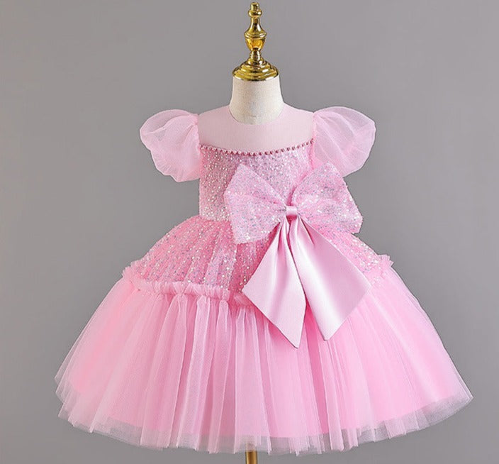 Vestido Infantil De Festa Brilhante Laço