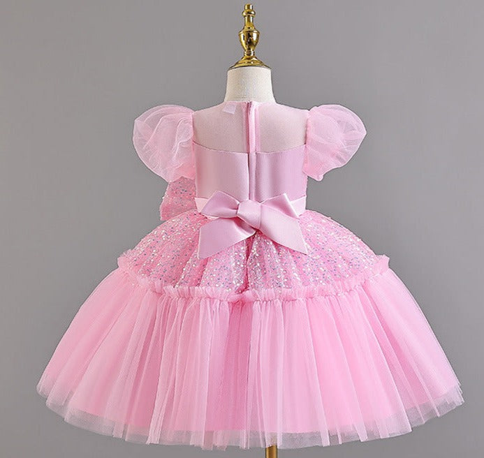 Vestido Infantil De Festa Brilhante Laço