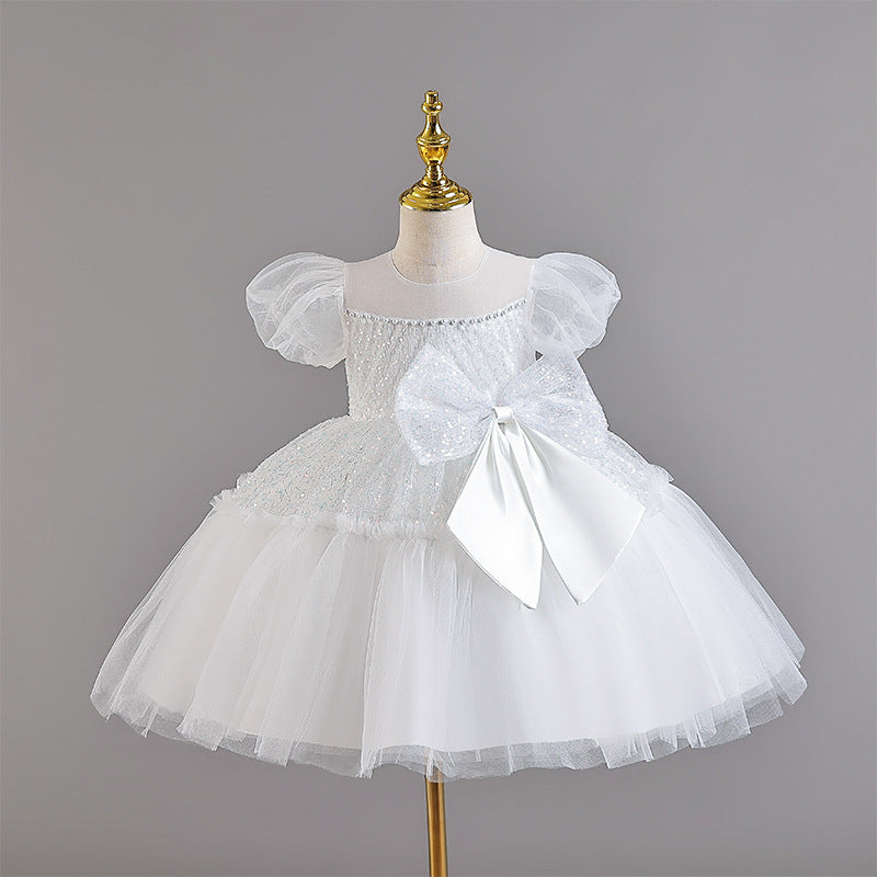 Vestido Infantil De Festa Brilhante Laço