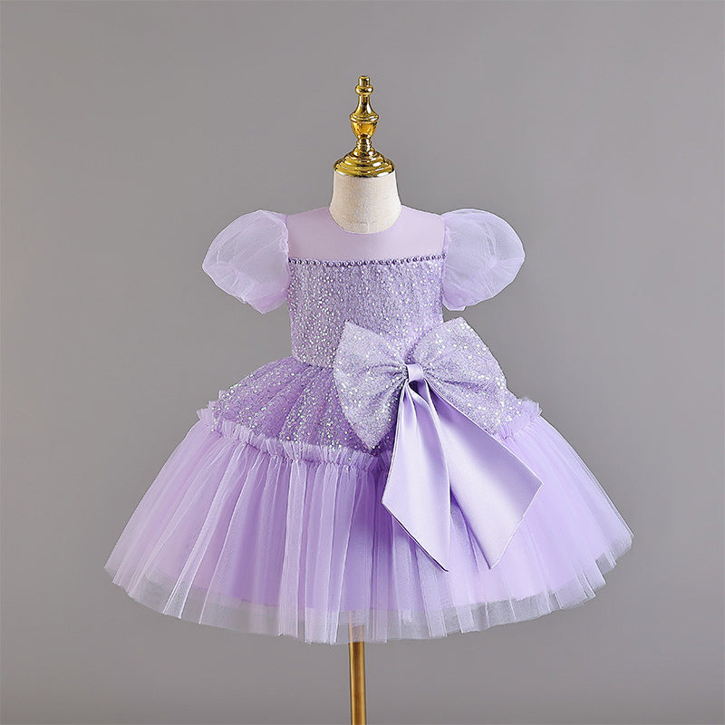 Vestido Infantil De Festa Brilhante Laço