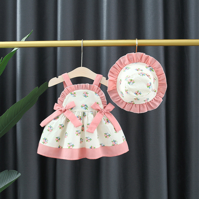 Vestido Infantil Florzinhas e Laçinhos + Chapéu