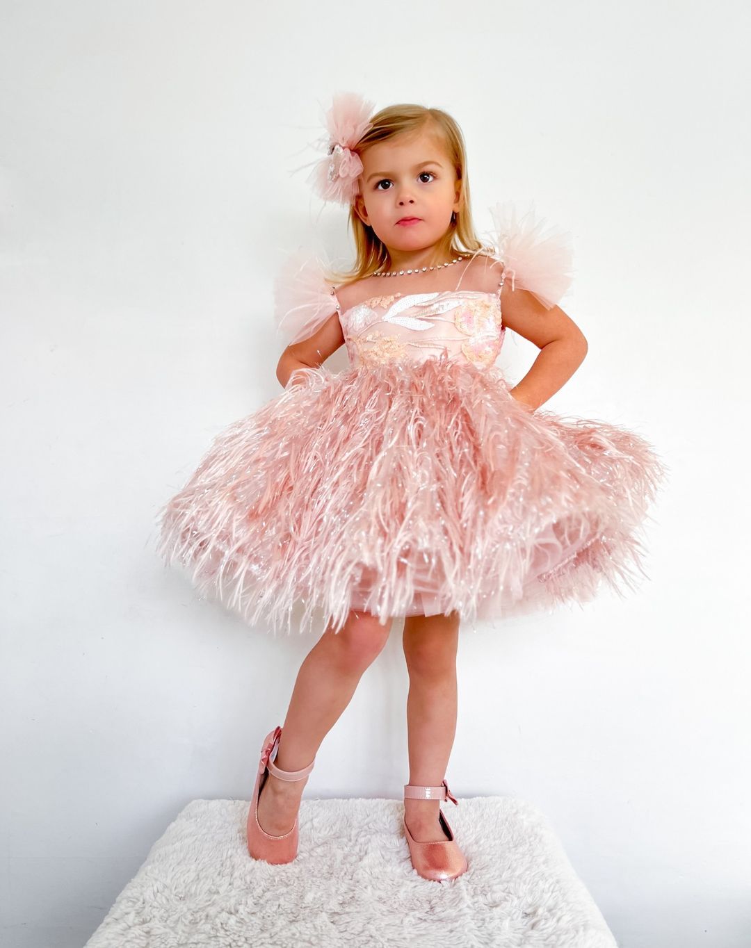 Vestido De Festa Infantil Plumas Rosa