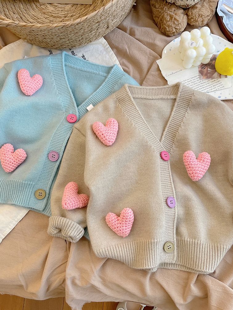 Cardigan Infantil Feminino Tricô Coraçõezinhos