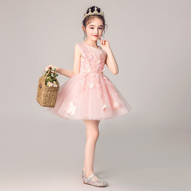 Vestido Infantil Rosa Tule Florzinhas