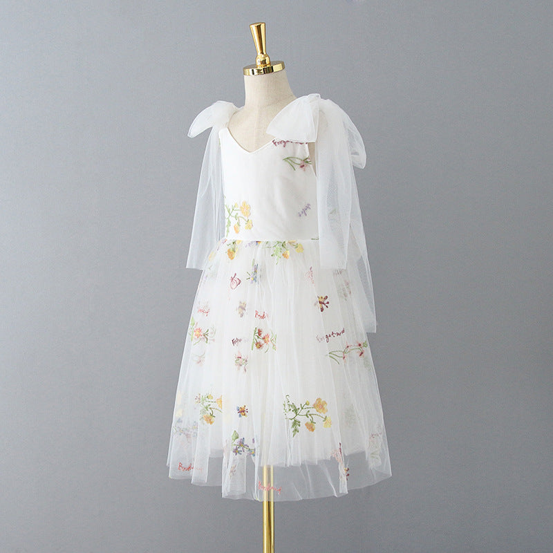 Vestido Infantil Laço Bordado Florzinhas