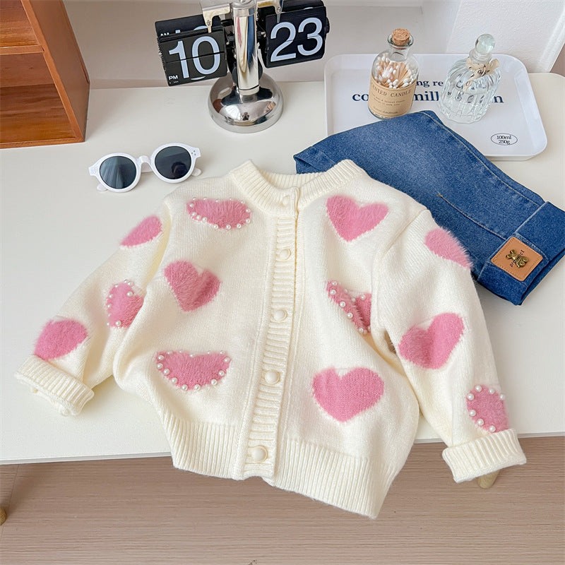 Cardigan Infantil Pérolas Coraçõeszinhos