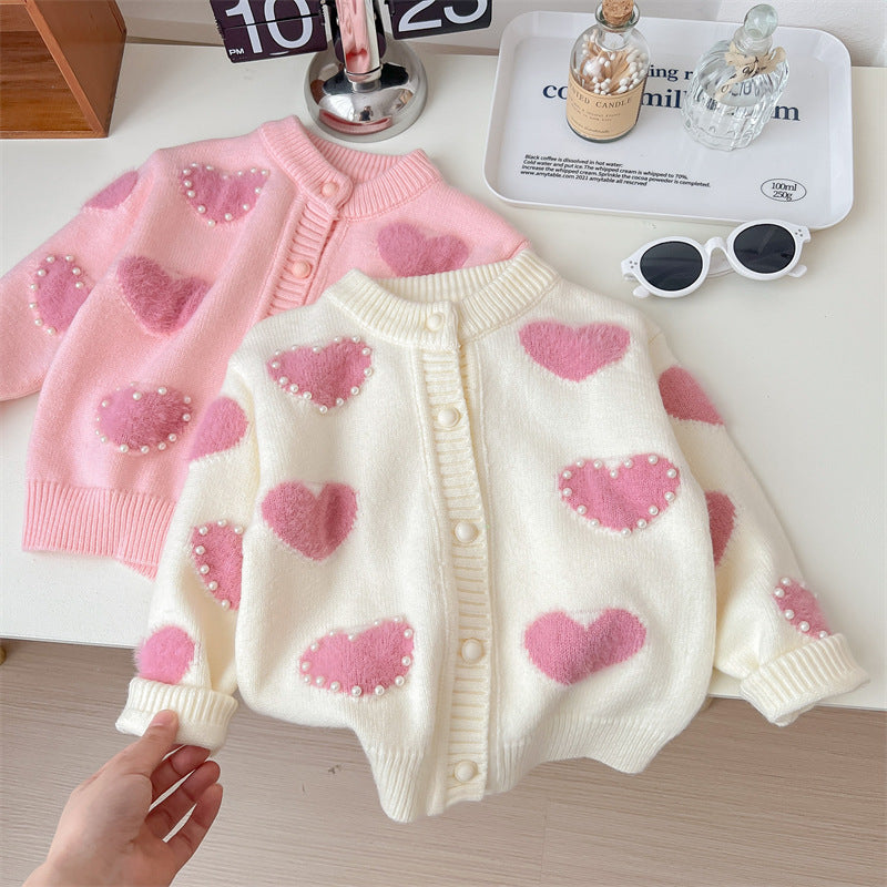 Cardigan Infantil Pérolas Coraçõeszinhos