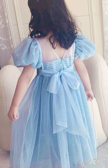 Vestido Infantil Azul Brilhos e Laço