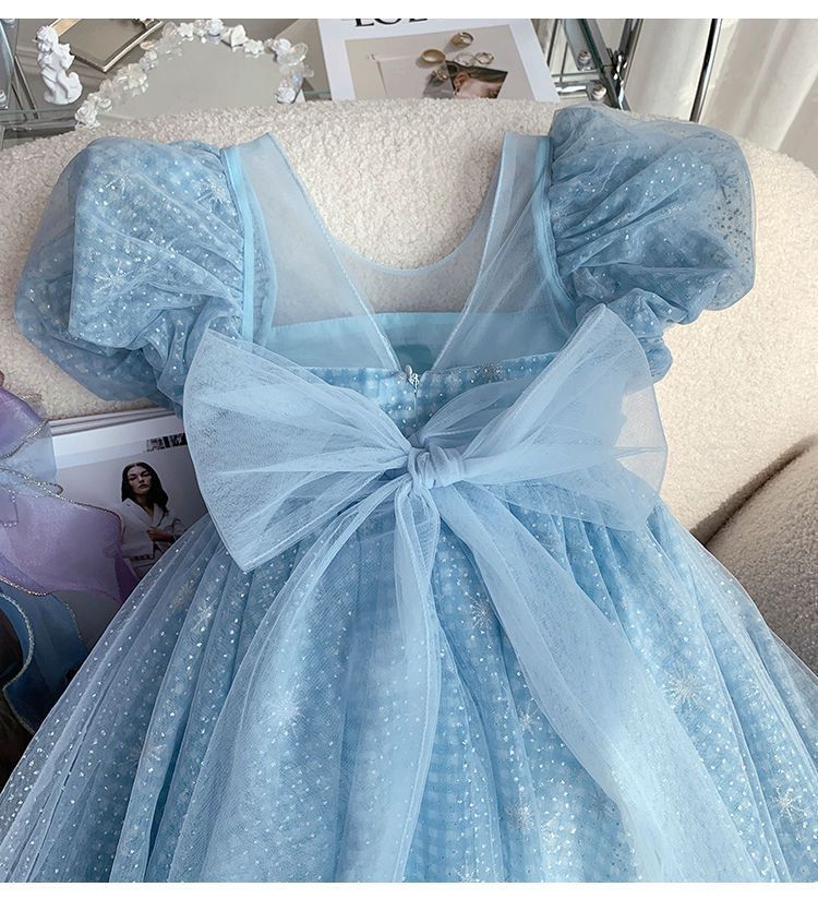 Vestido Infantil Azul Brilhos e Laço