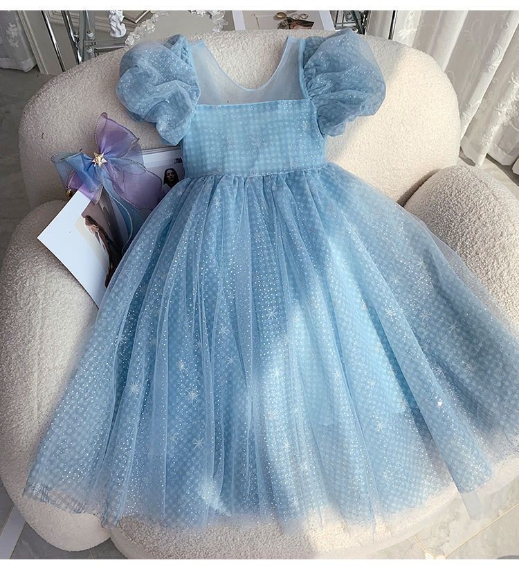 Vestido Infantil Azul Brilhos e Laço