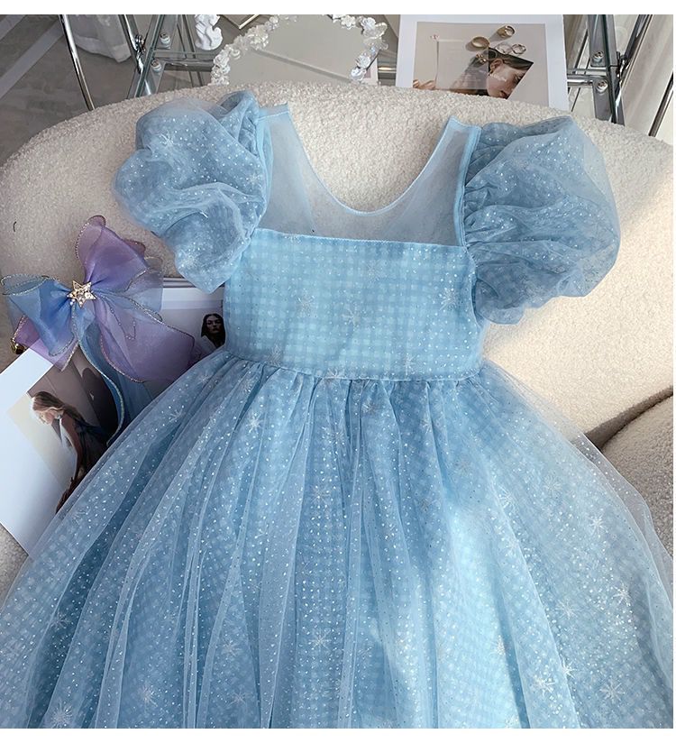 Vestido Infantil Azul Brilhos e Laço