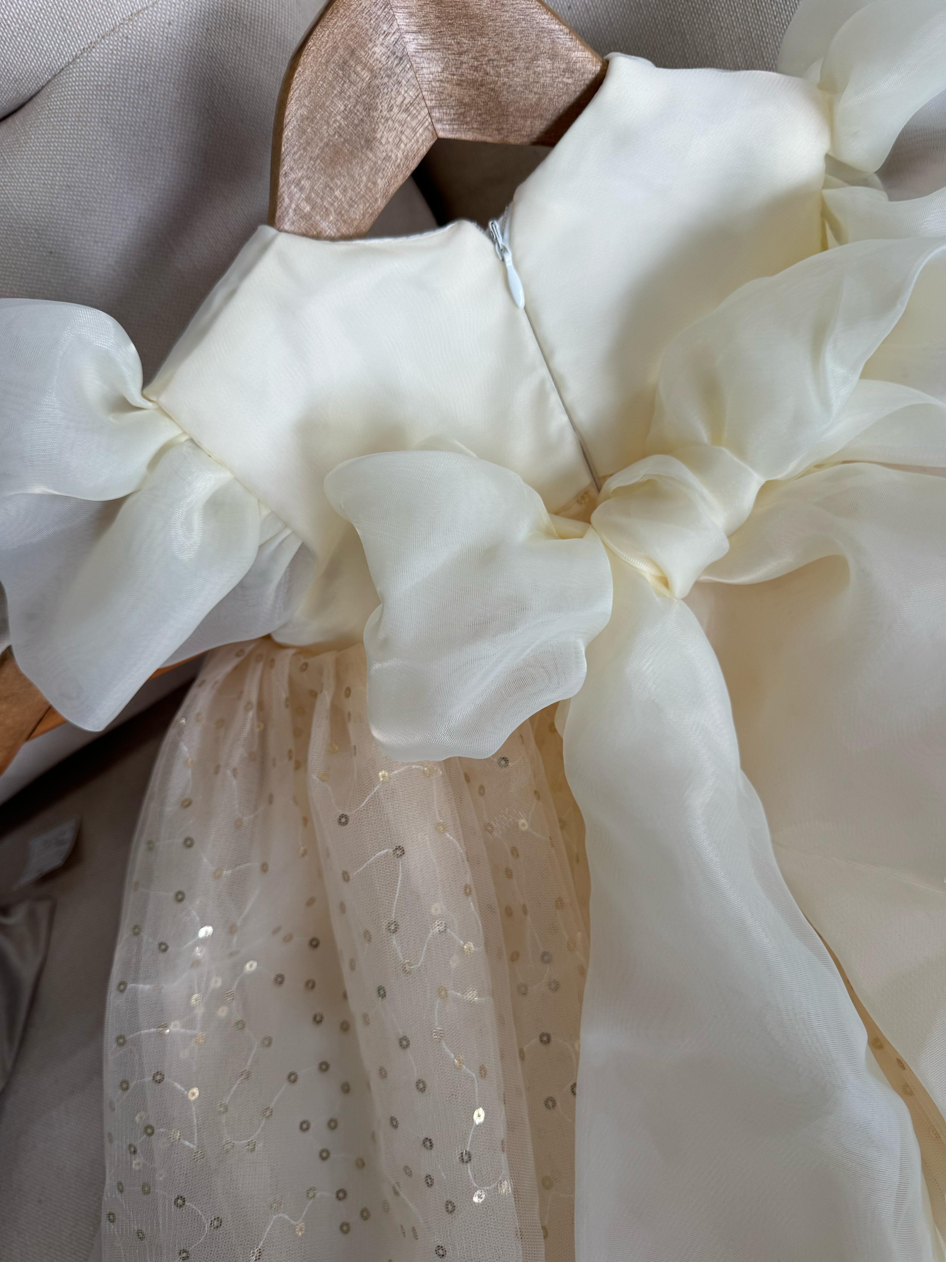 Vestido Infantil Tule Paetê Dourado