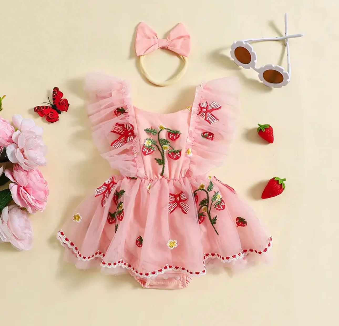 Body Infantil Feminino Bordado Moranguinhos