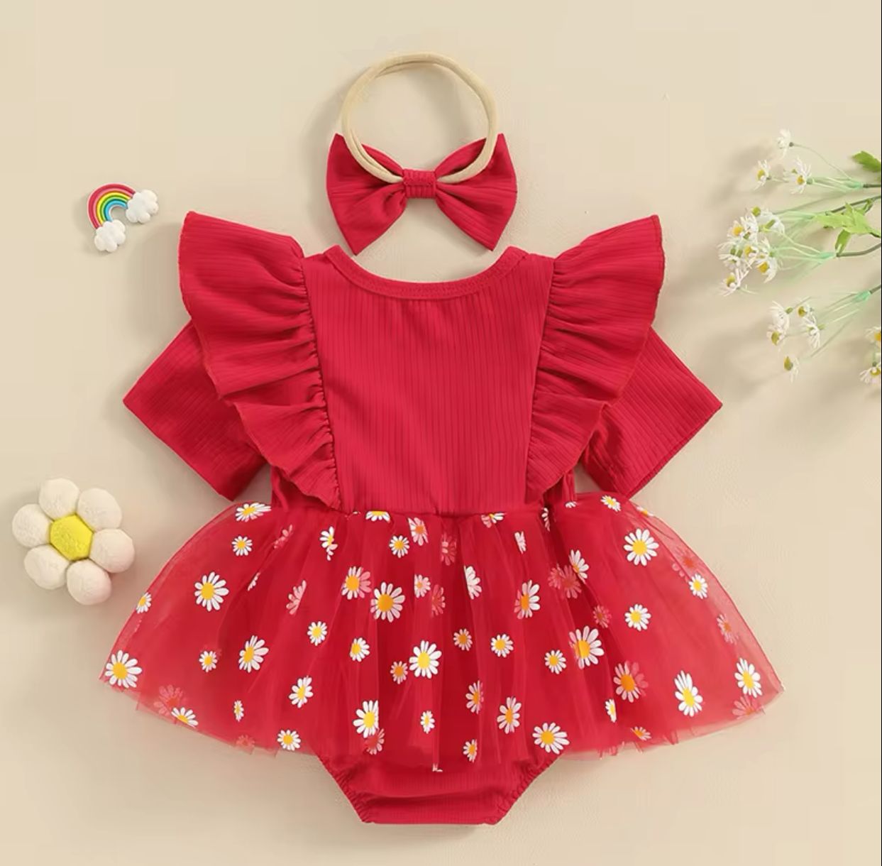 Body Infantil Feminino Tule Margaridas