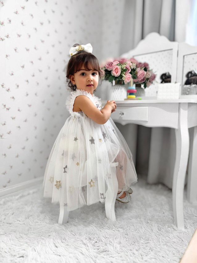 Vestido Infantil Tule Estrelinhas