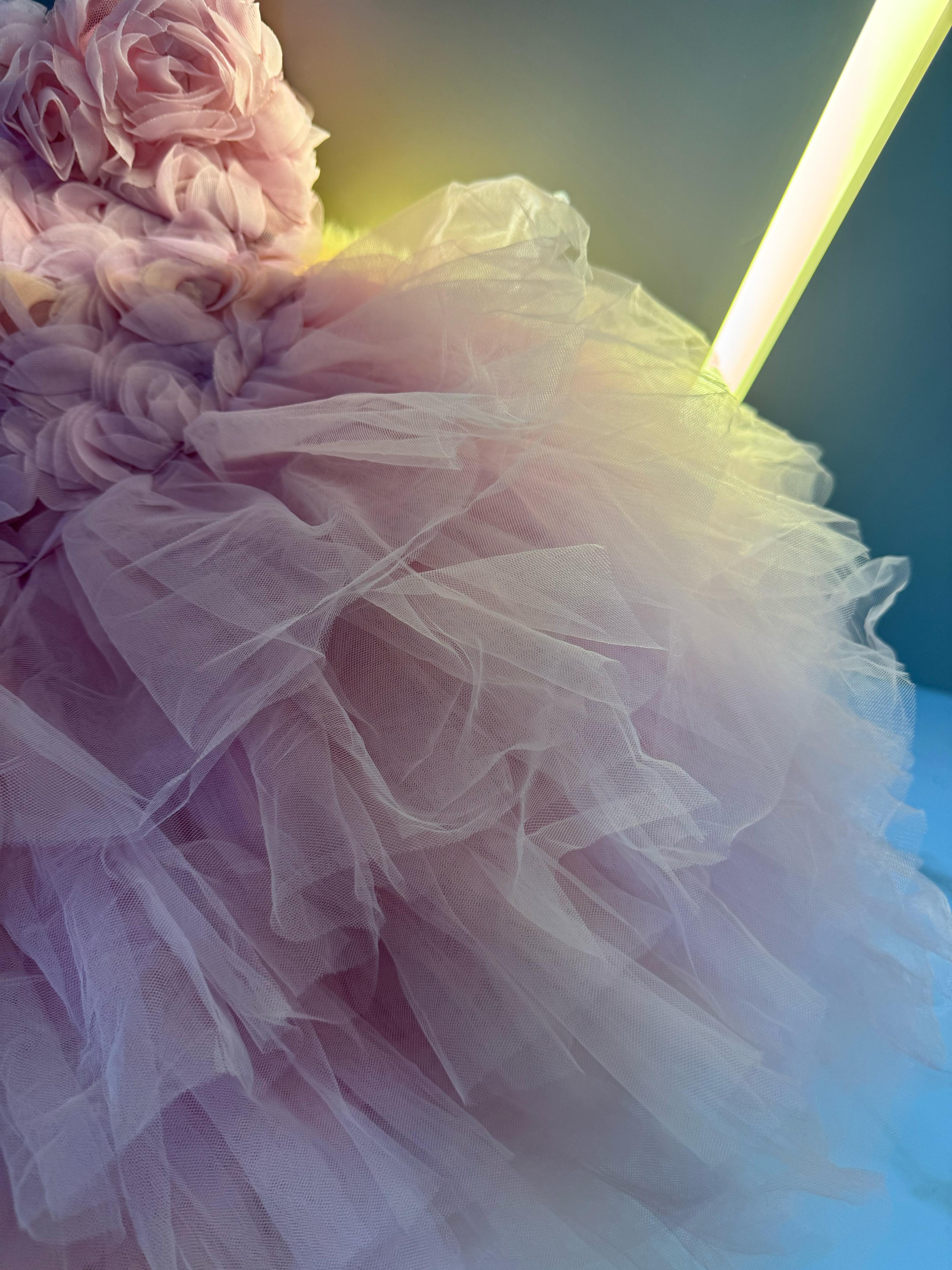 Vestido Infantil Floral e Tule Camadas