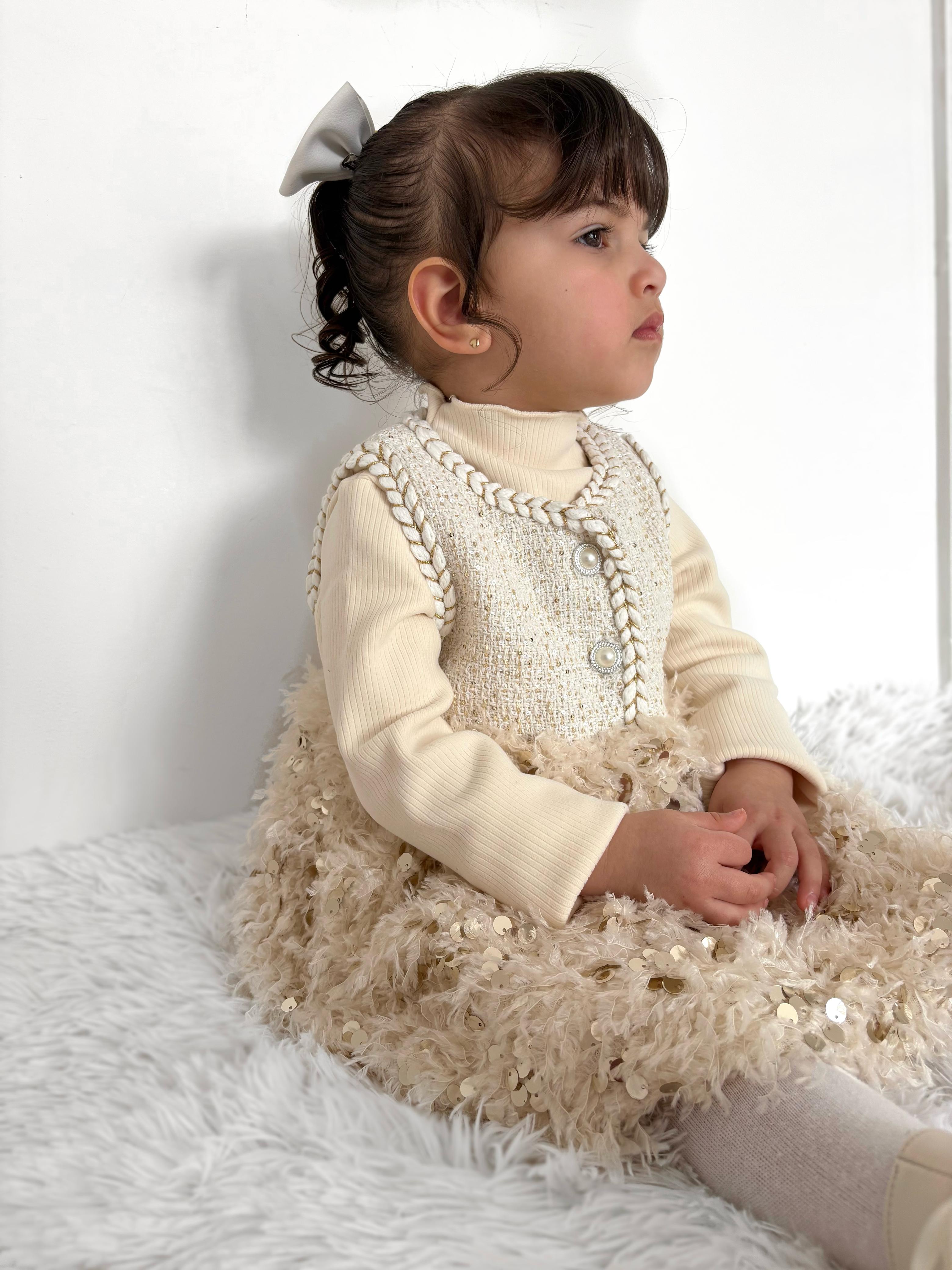Conjunto Vestido Infantil Pelinhos Brilhante