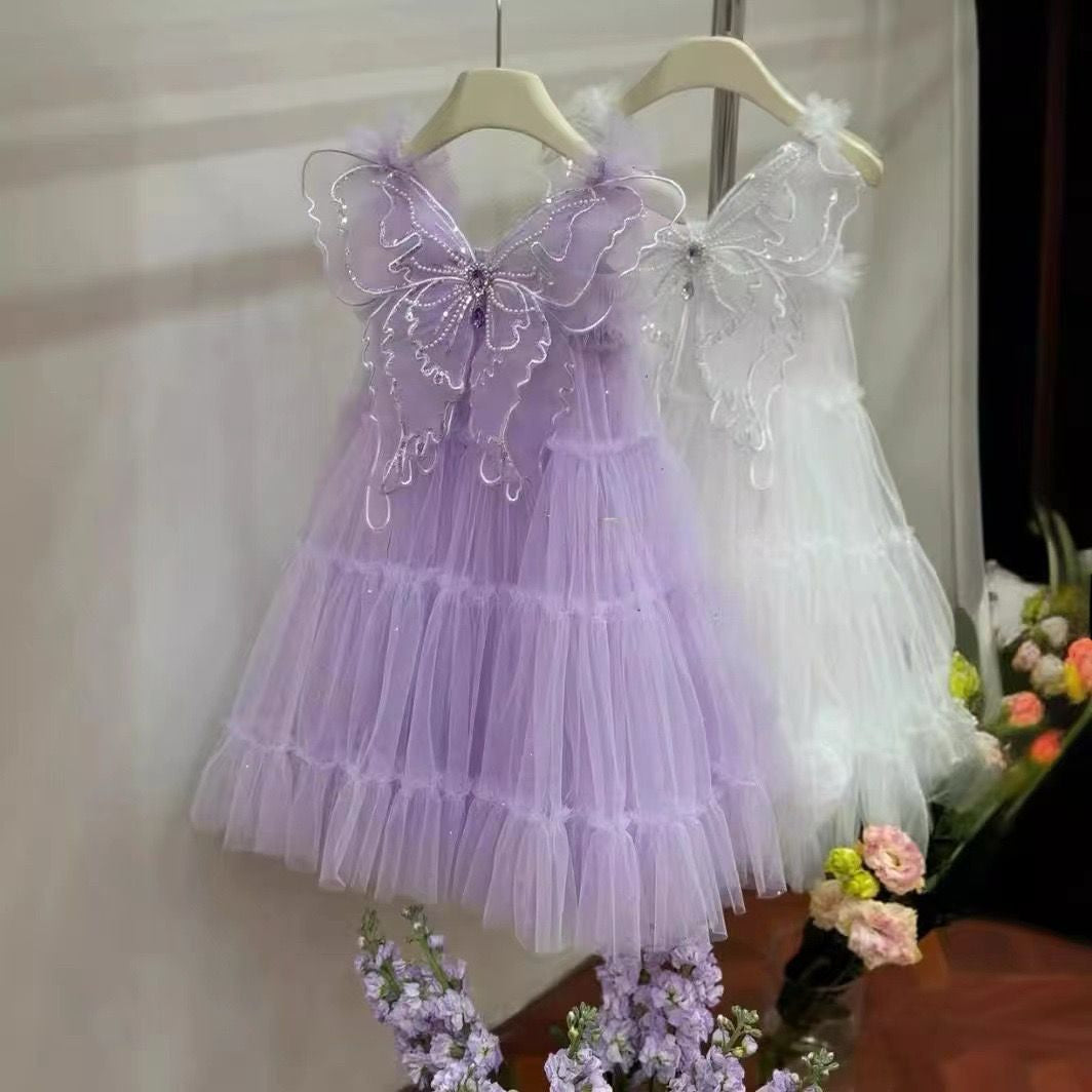 Vestido Infantil Tule Asa Brilhante