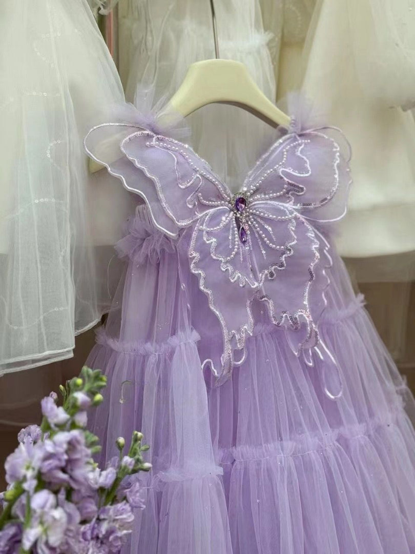 Vestido Infantil Tule Asa Brilhante