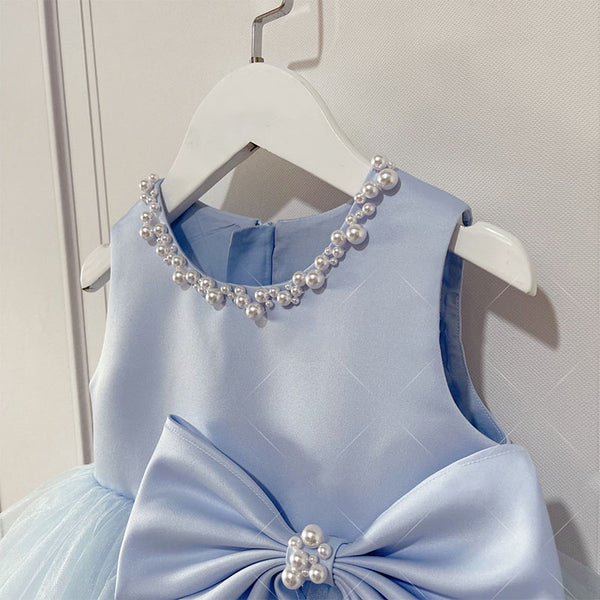 Vestido Infantil Azul Lacinho
