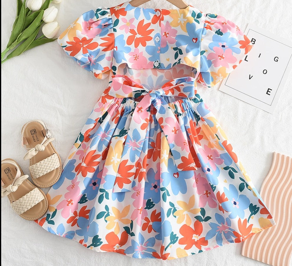 Vestido Infantil Floral Laçinho