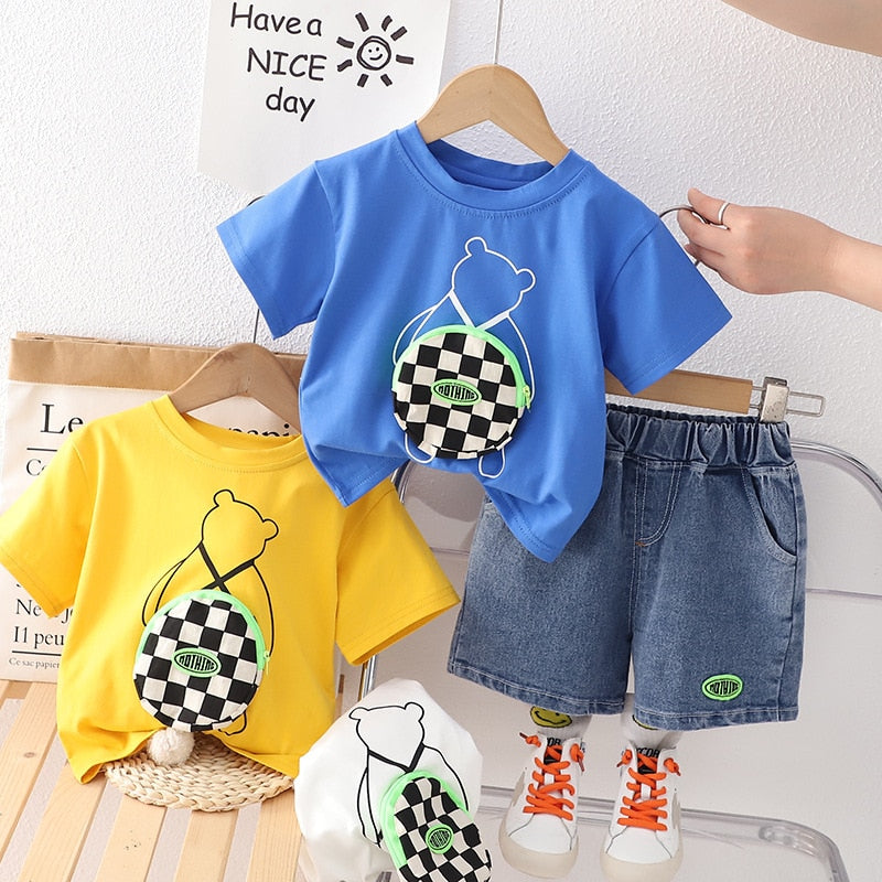 Conjunto Infantil Masculino Urso e Bolsinho Xadrez