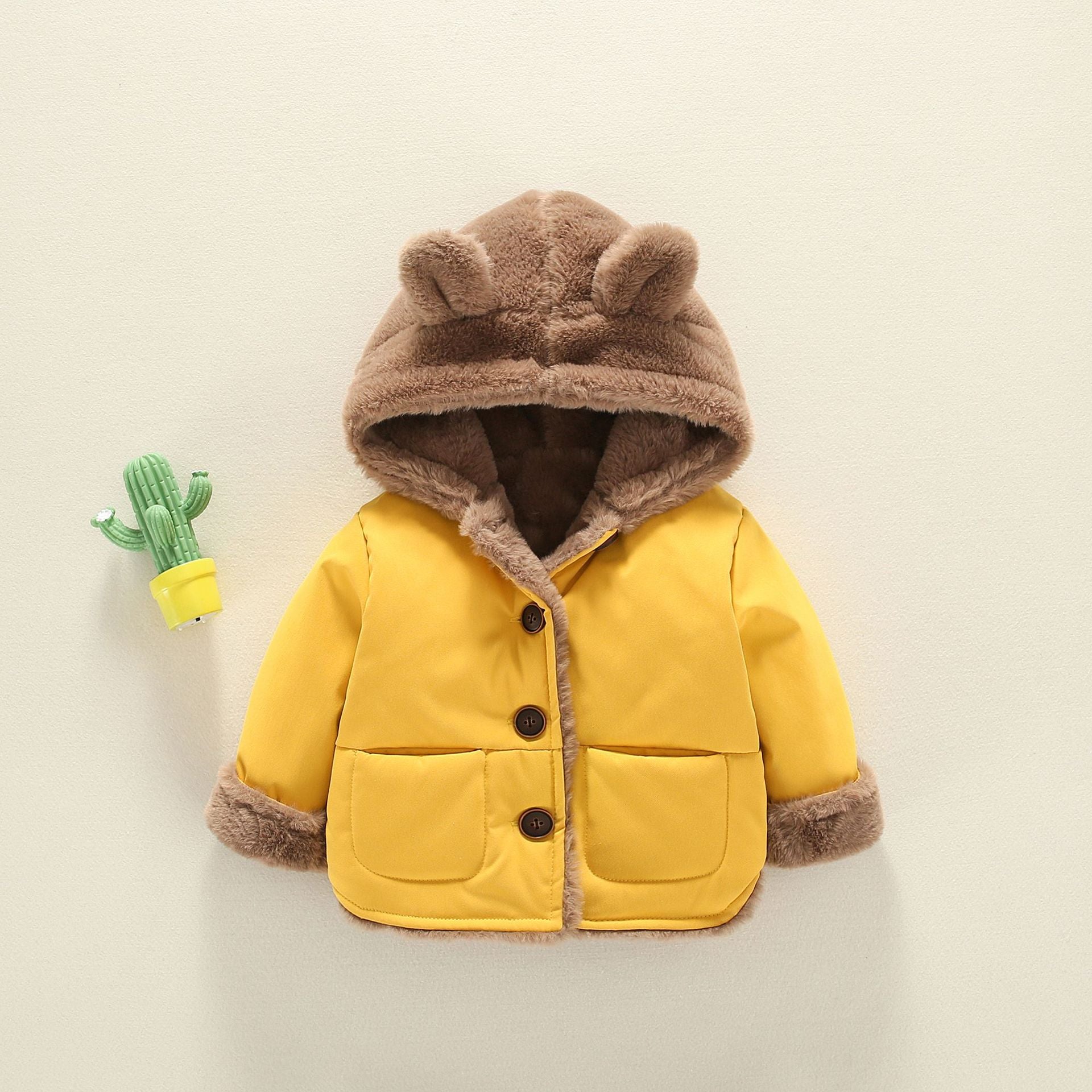 Blusa de Frio com Capuz blusa Loja Click Certo Amarelo 12-24 Meses 