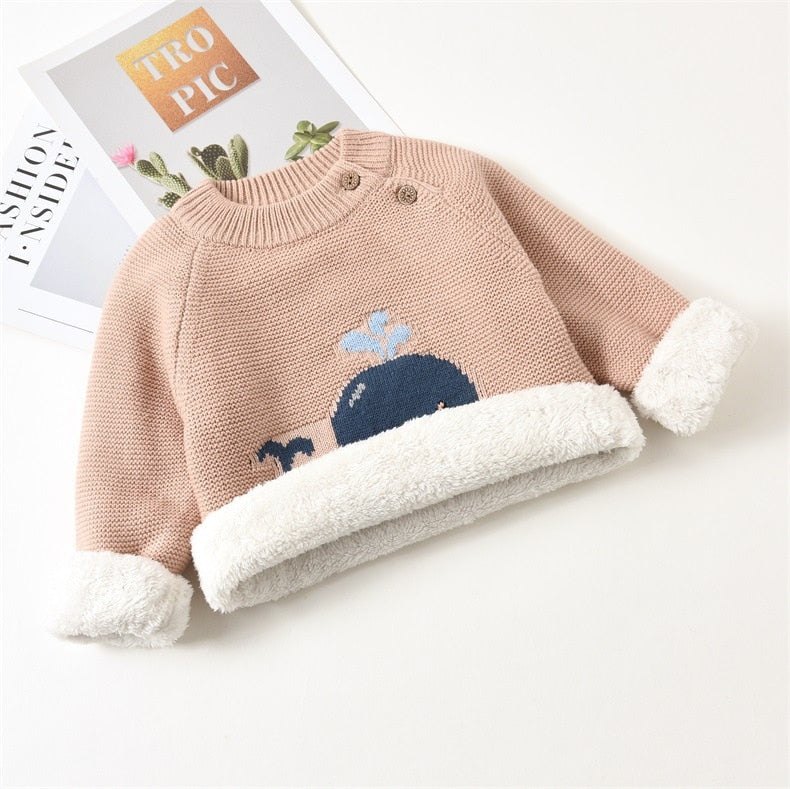 Blusa de Frio Forrada blusa Loja Click Certo Bege Baleia 12-24 Meses 