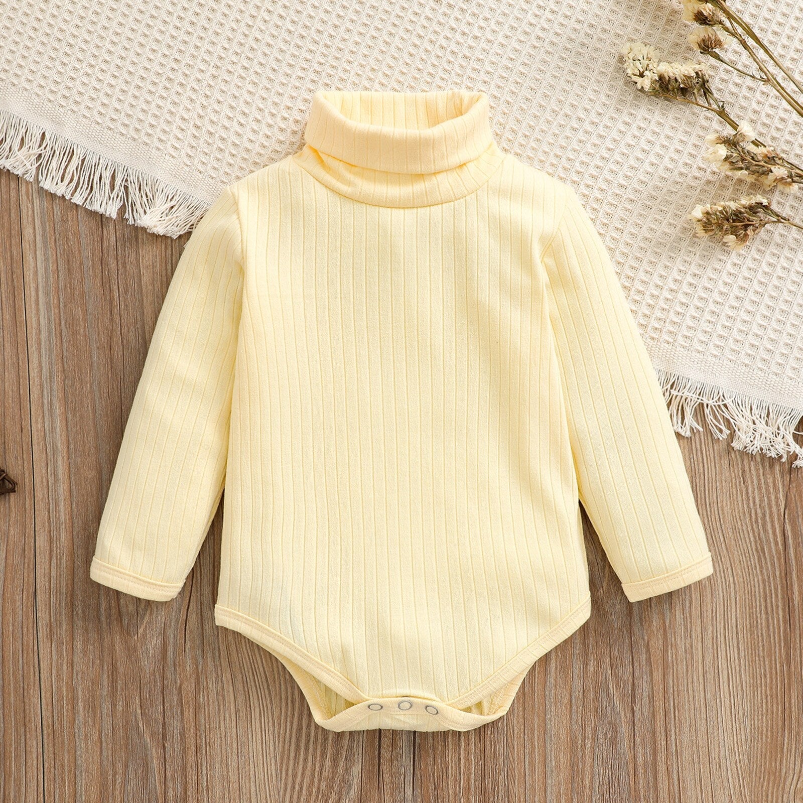 Body Infantil Canelado Gola Alta body Loja Click Certo Amarelo 0-3 meses 35cm 