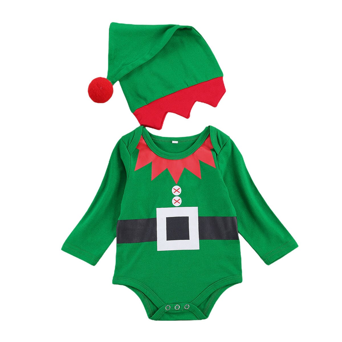 Body Infantil de Natal + Gorro 0 Loja Click Certo Verde e Vermelho 0-3 Meses 