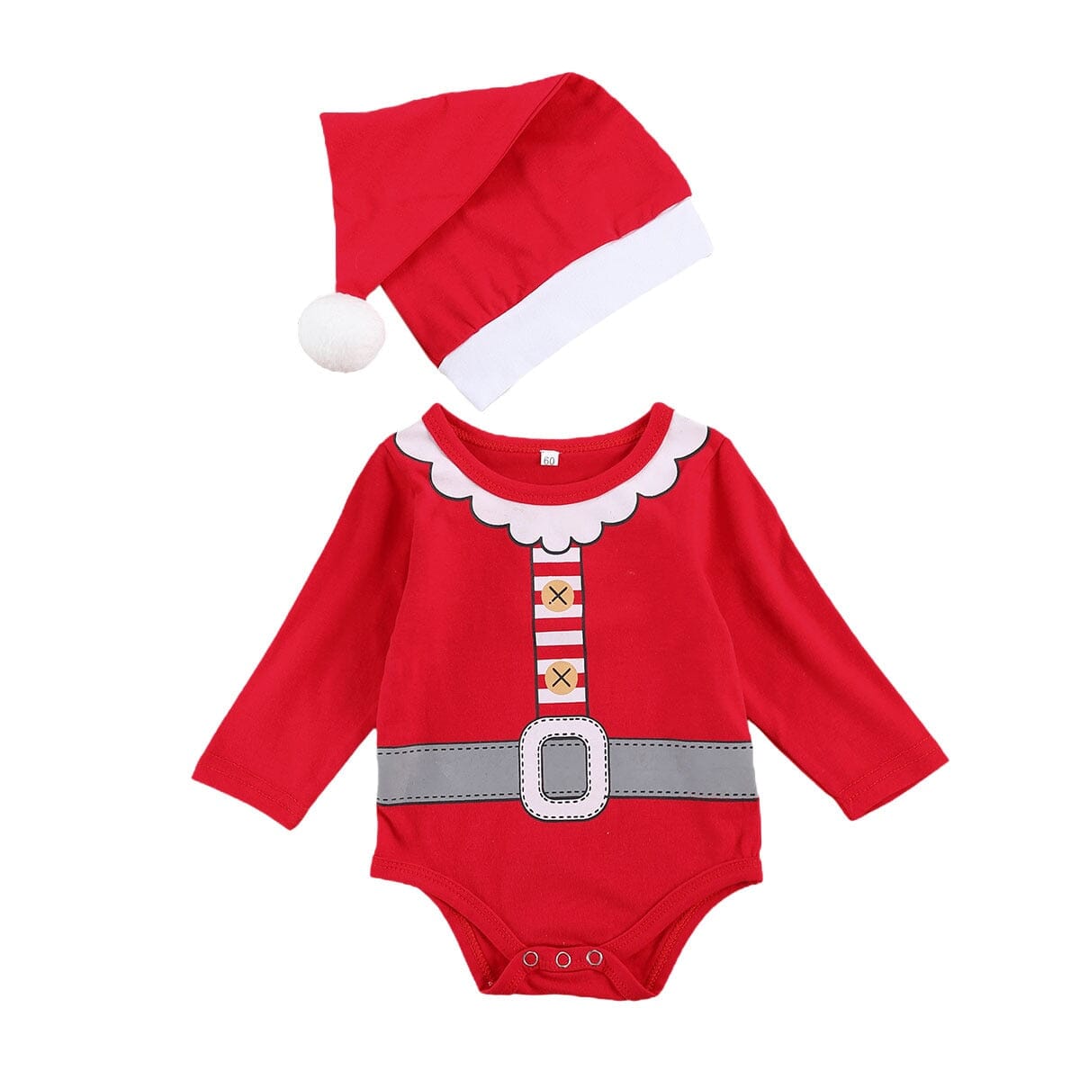 Body Infantil de Natal + Gorro 0 Loja Click Certo Vermelho e Branco 0-3 Meses 