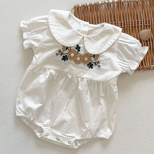 Body Infantil Feminino Bordado Flores Loja Click Certo Branco 0-3 meses 