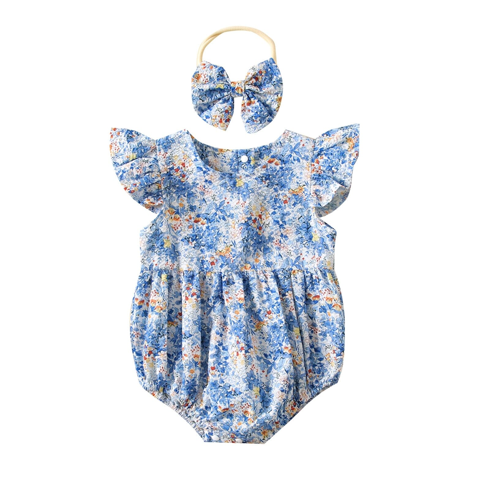 Body Infantil Feminino Botões Floral + Faixa Loja Click Certo Azul 0-6 Meses 