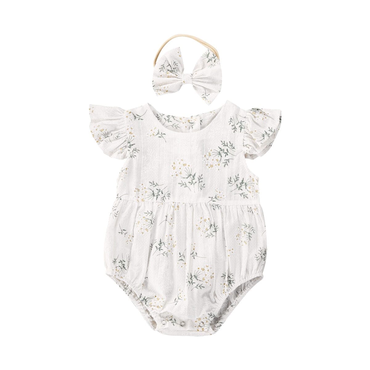 Body Infantil Feminino Botões Floral + Faixa Loja Click Certo Branco 0-6 Meses 