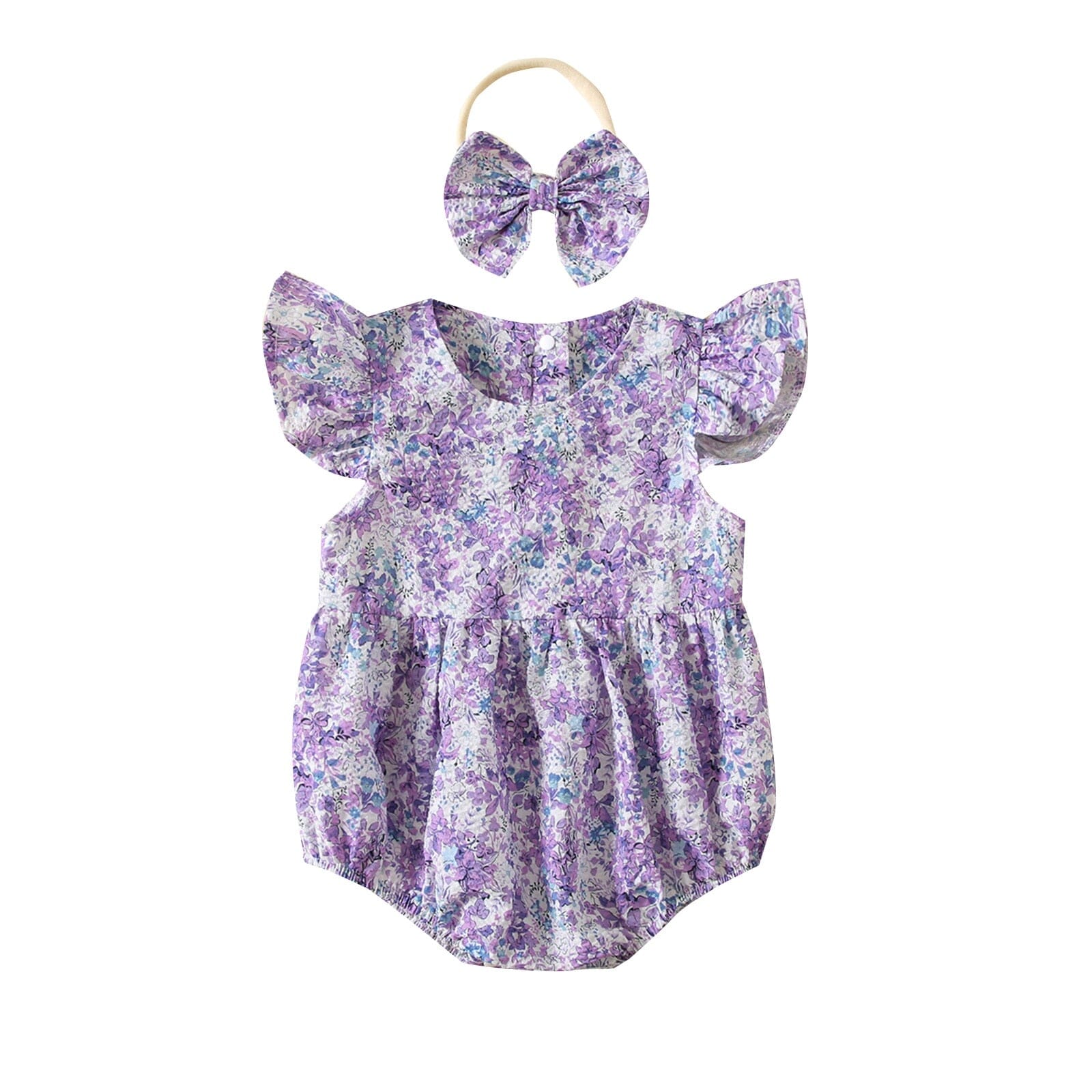 Body Infantil Feminino Botões Floral + Faixa Loja Click Certo Roxo 0-6 Meses 