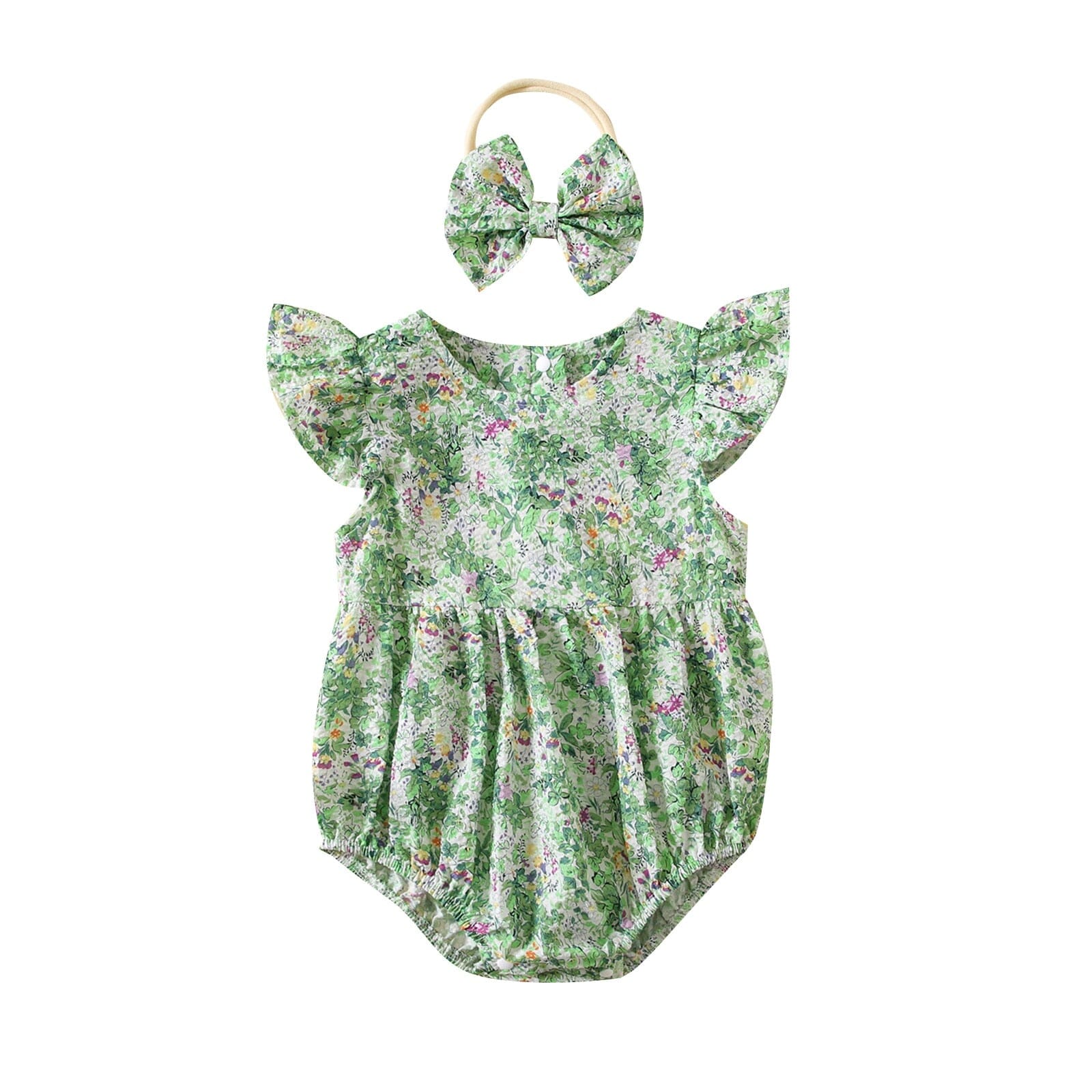 Body Infantil Feminino Botões Floral + Faixa Loja Click Certo Verde 0-6 Meses 