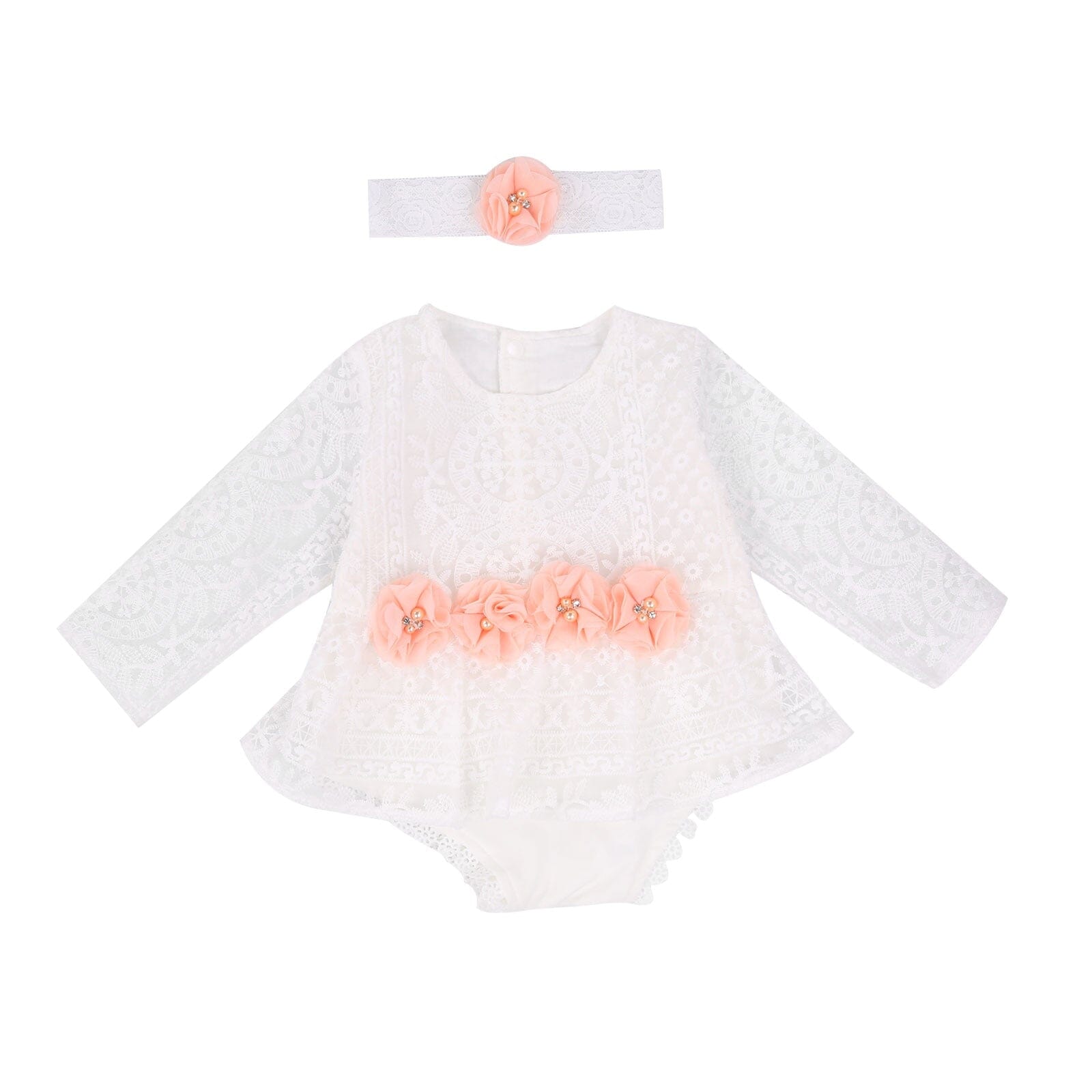 Body Infantil Feminino Branco + Faixa Loja Click Certo Branco e Rosa 0-6 Meses 