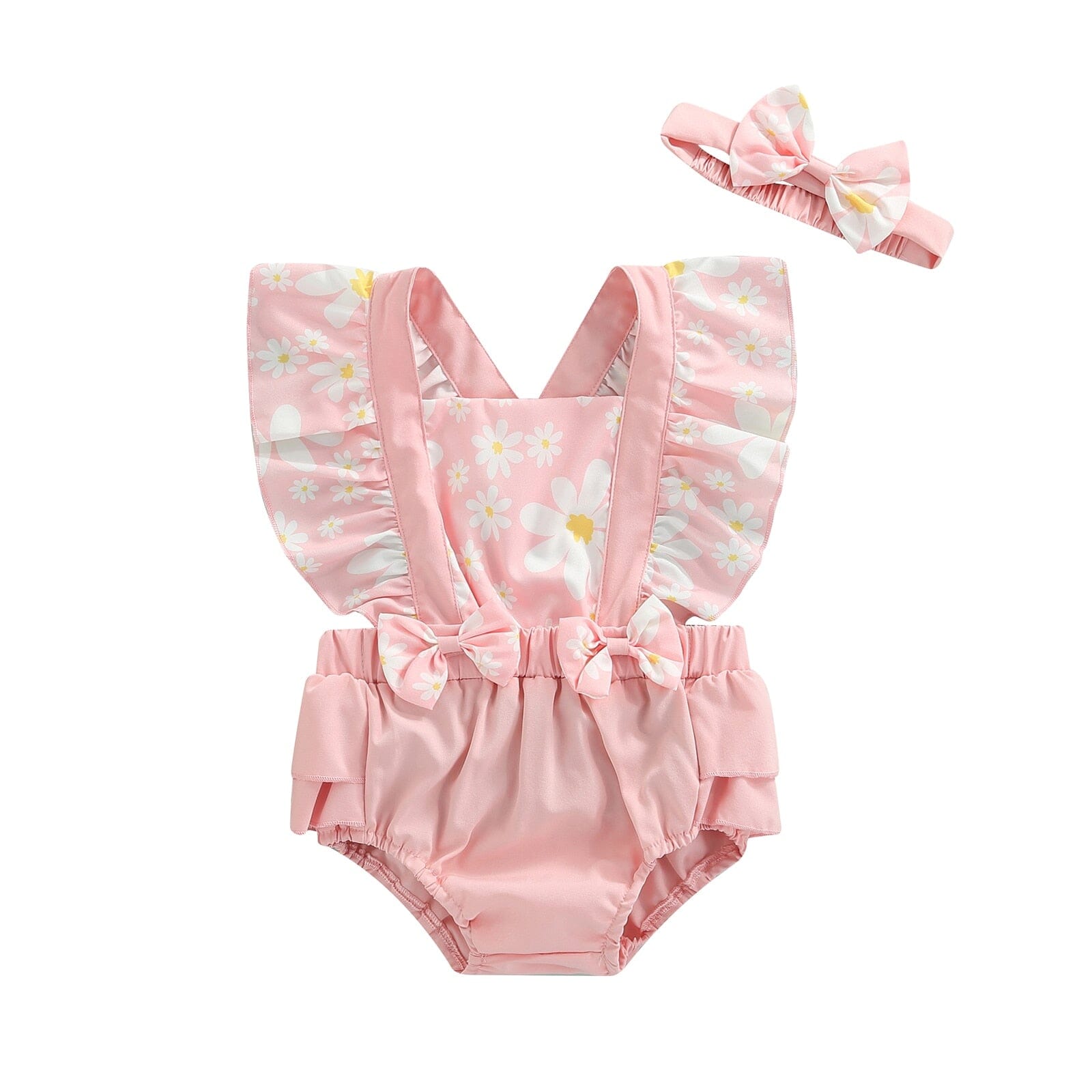 Body Infantil Feminino Floral + Faixa Loja Click Certo Rosa 0-3 Meses 