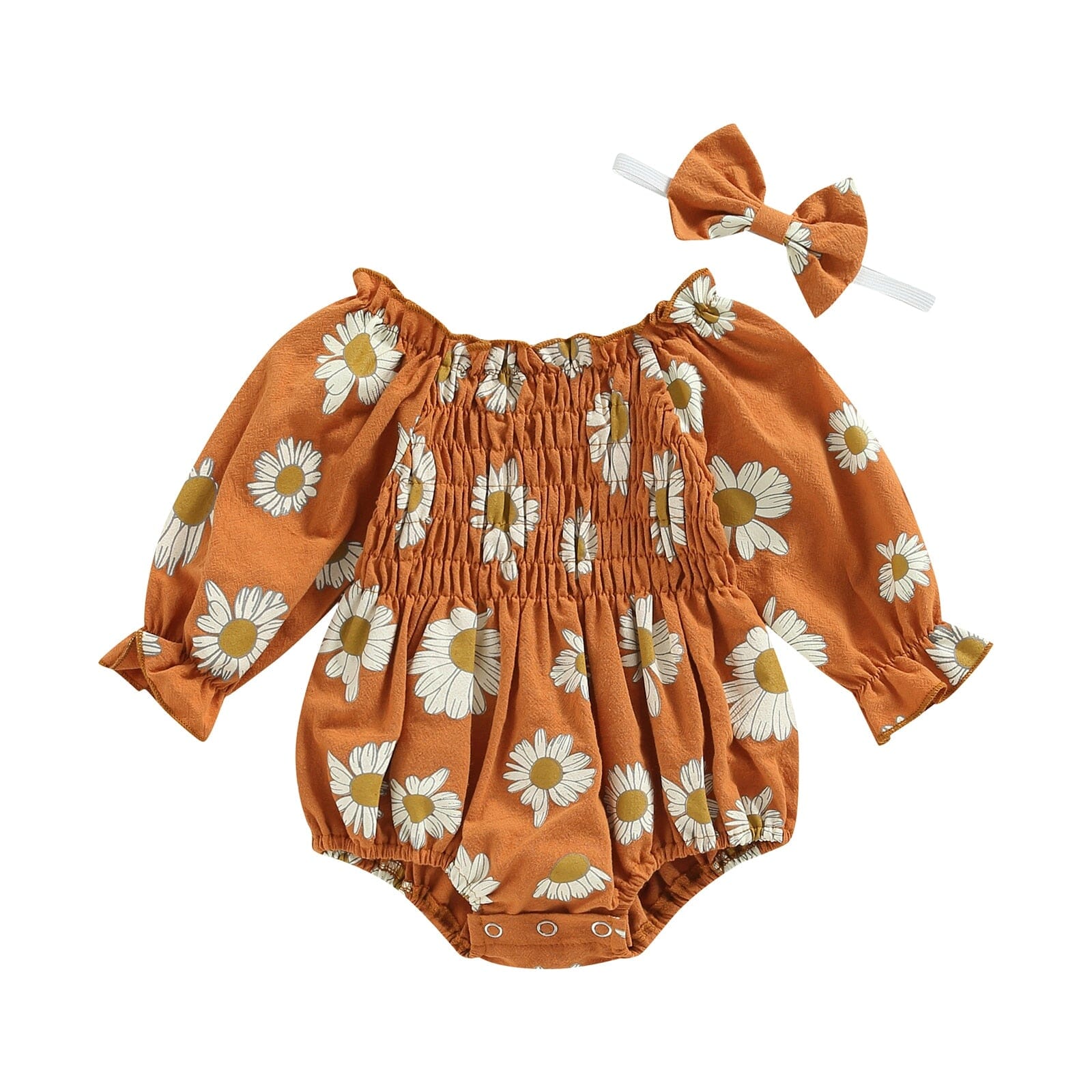 Body Infantil Feminino Flores + Faixa Loja Click Certo Marrom 0-6 Meses 