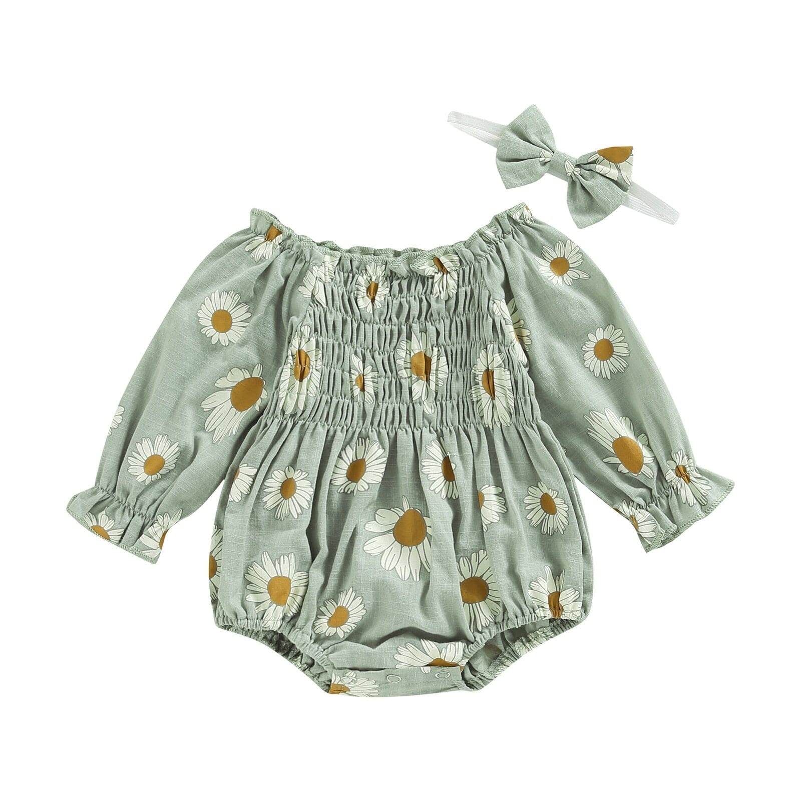 Body Infantil Feminino Flores + Faixa Loja Click Certo Verde 0-6 Meses 