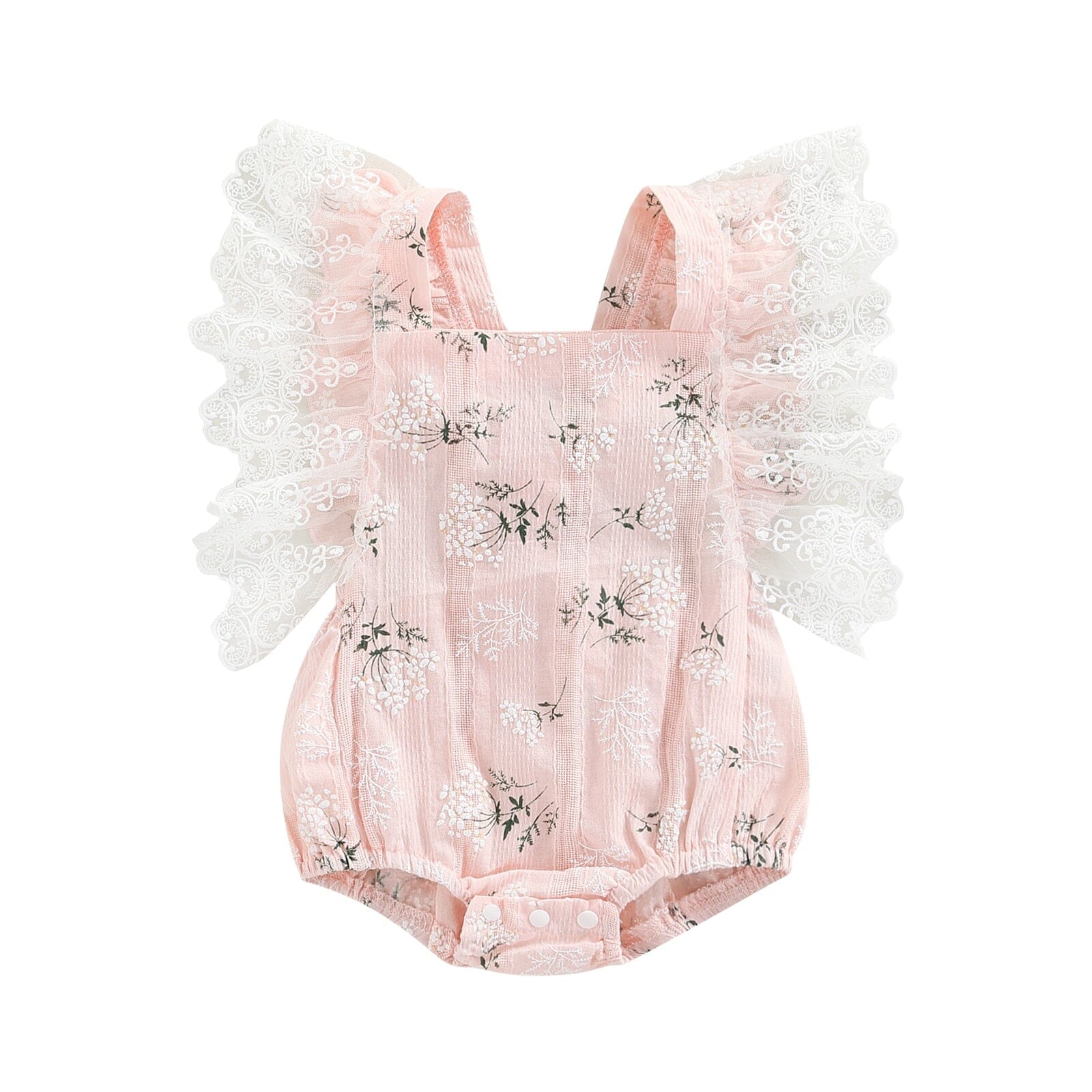 Body Infantil Feminino Flores Rendinha Loja Click Certo Rosa 0-6 Meses 