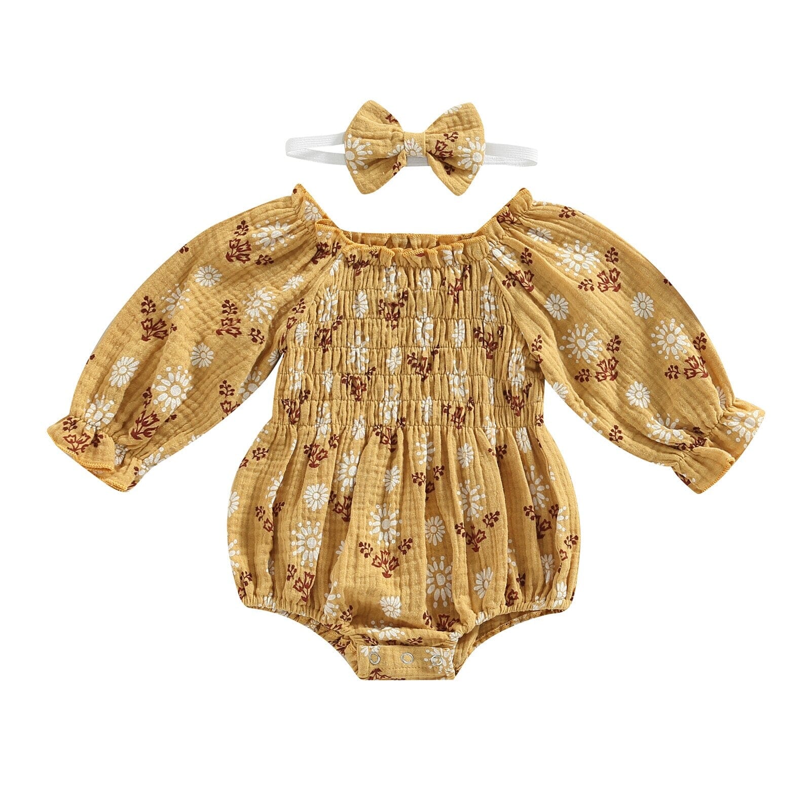 Body Infantil Feminino Florezinhas + Faixa Loja Click Certo Amarelo 0-6 Meses 