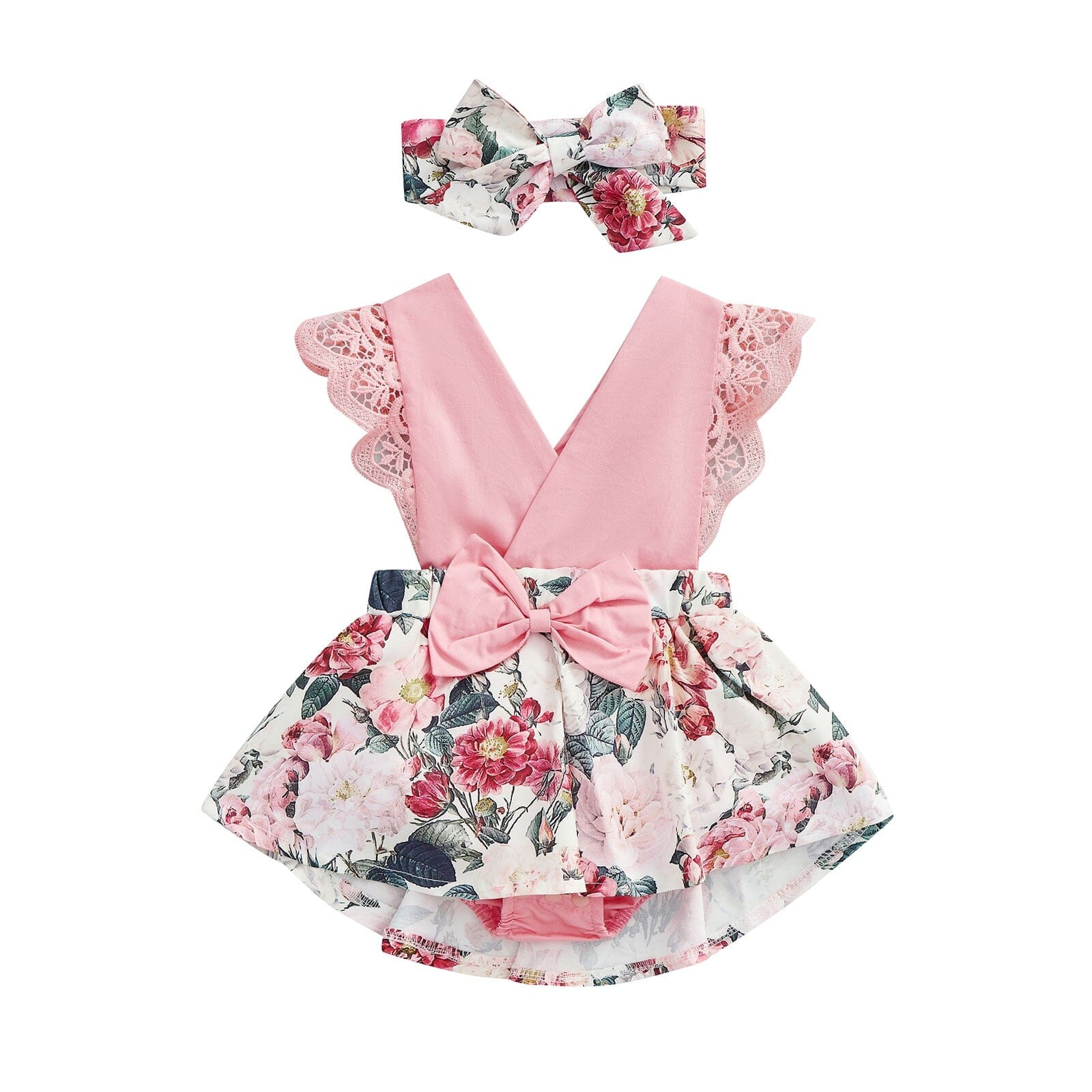 Body Infantil Feminino Florido Rendinha + Faixa Loja Click Certo 