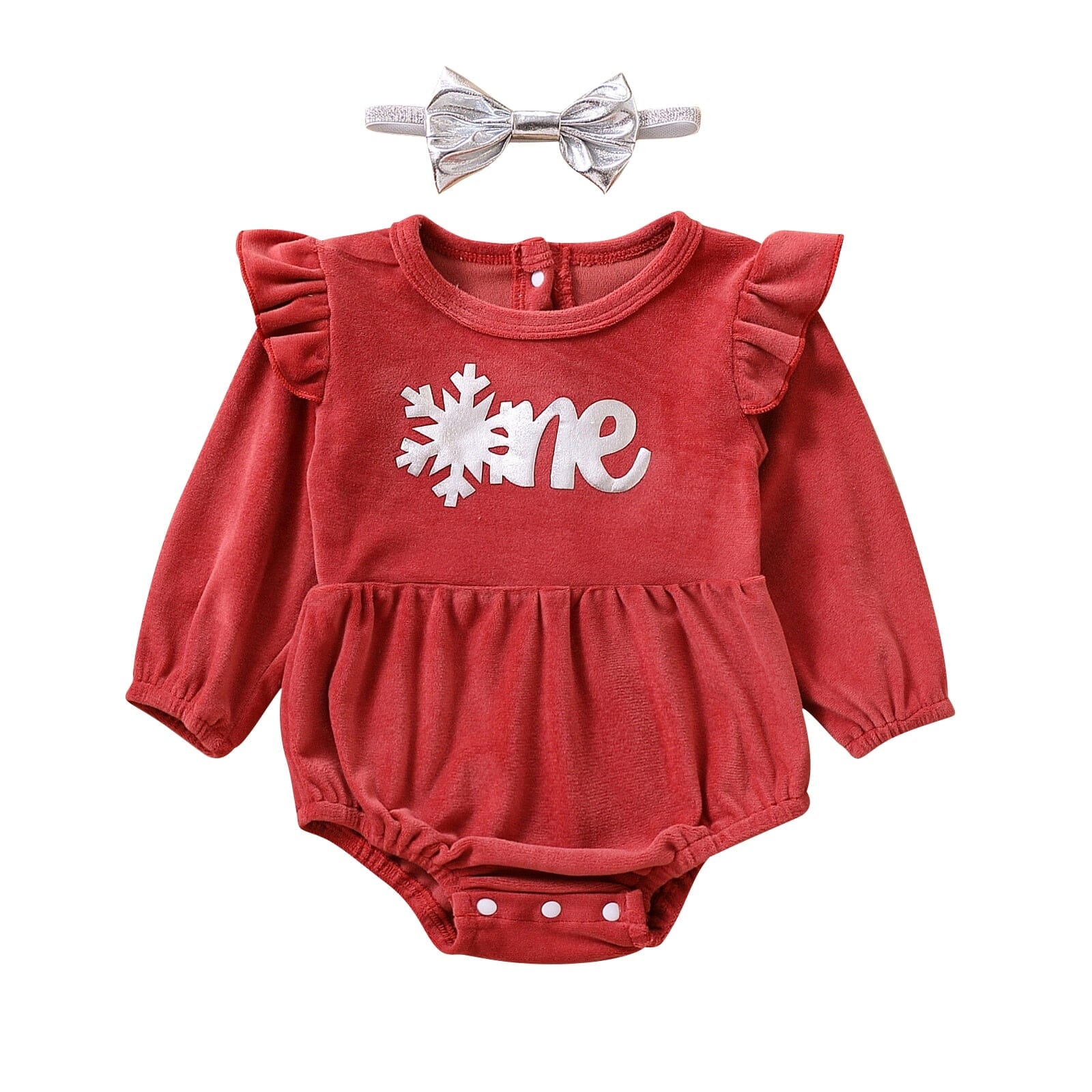 Body Infantil Feminino One + Faixa Loja Click Certo Vermelho e Prata 0-3 Meses 