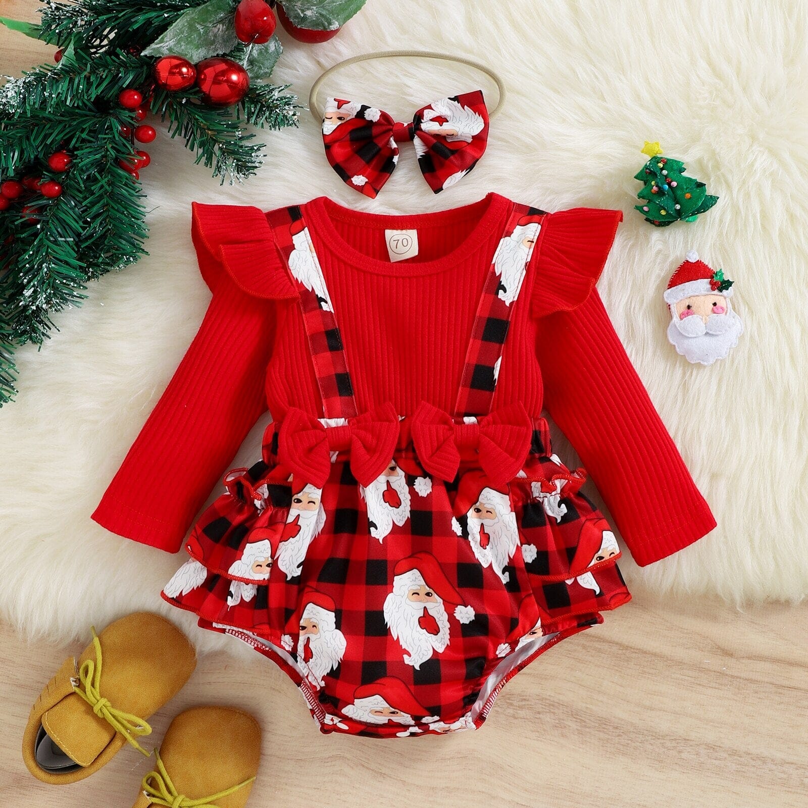 Body Infantil Feminino Papai Noel + Faixa 0 Loja Click Certo 