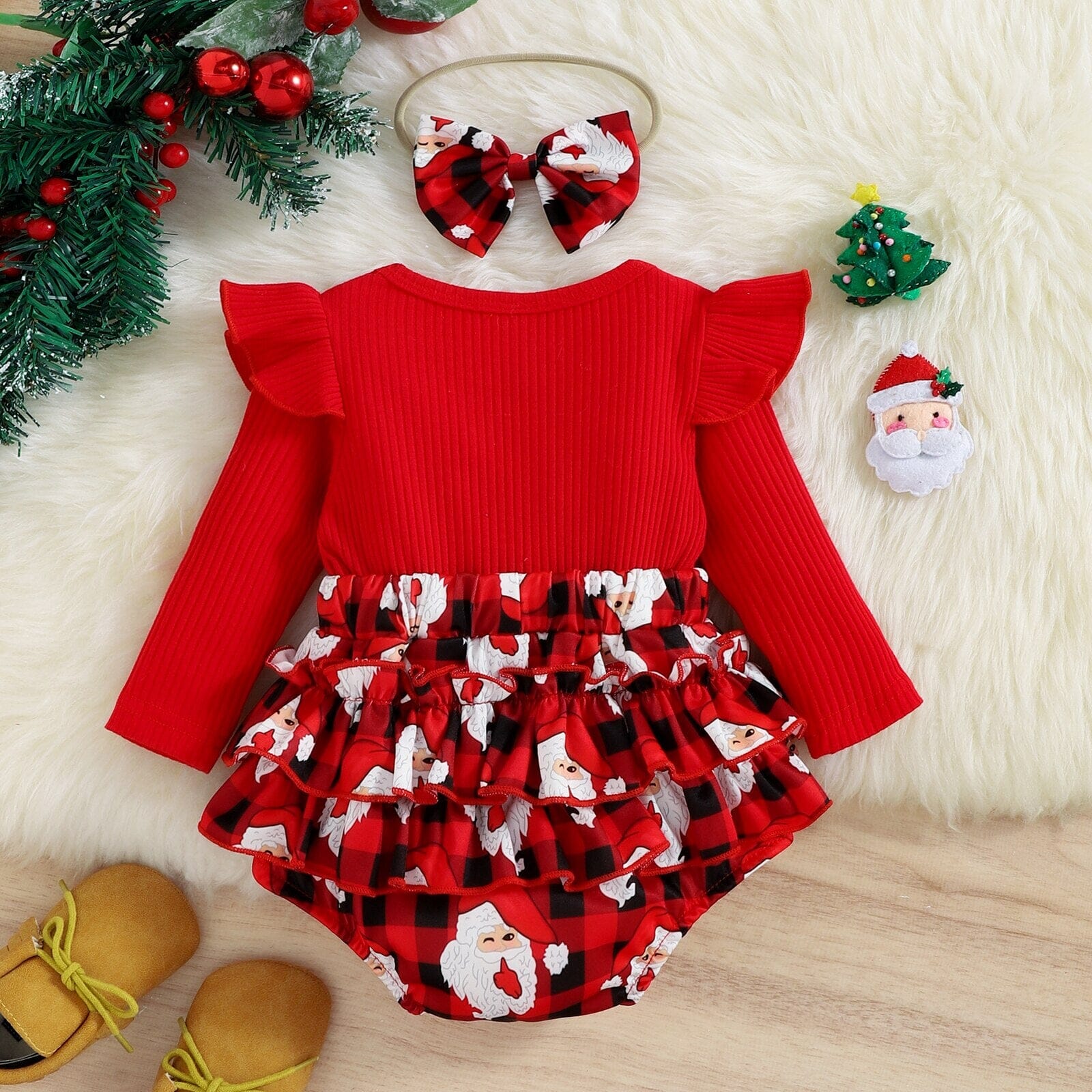 Body Infantil Feminino Papai Noel + Faixa 0 Loja Click Certo 