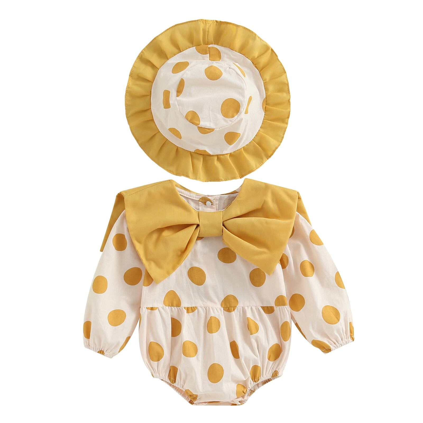 Body Infantil Feminino Poá Lacinho + Chapéu Loja Click Certo Amarelo 0-6 Meses 