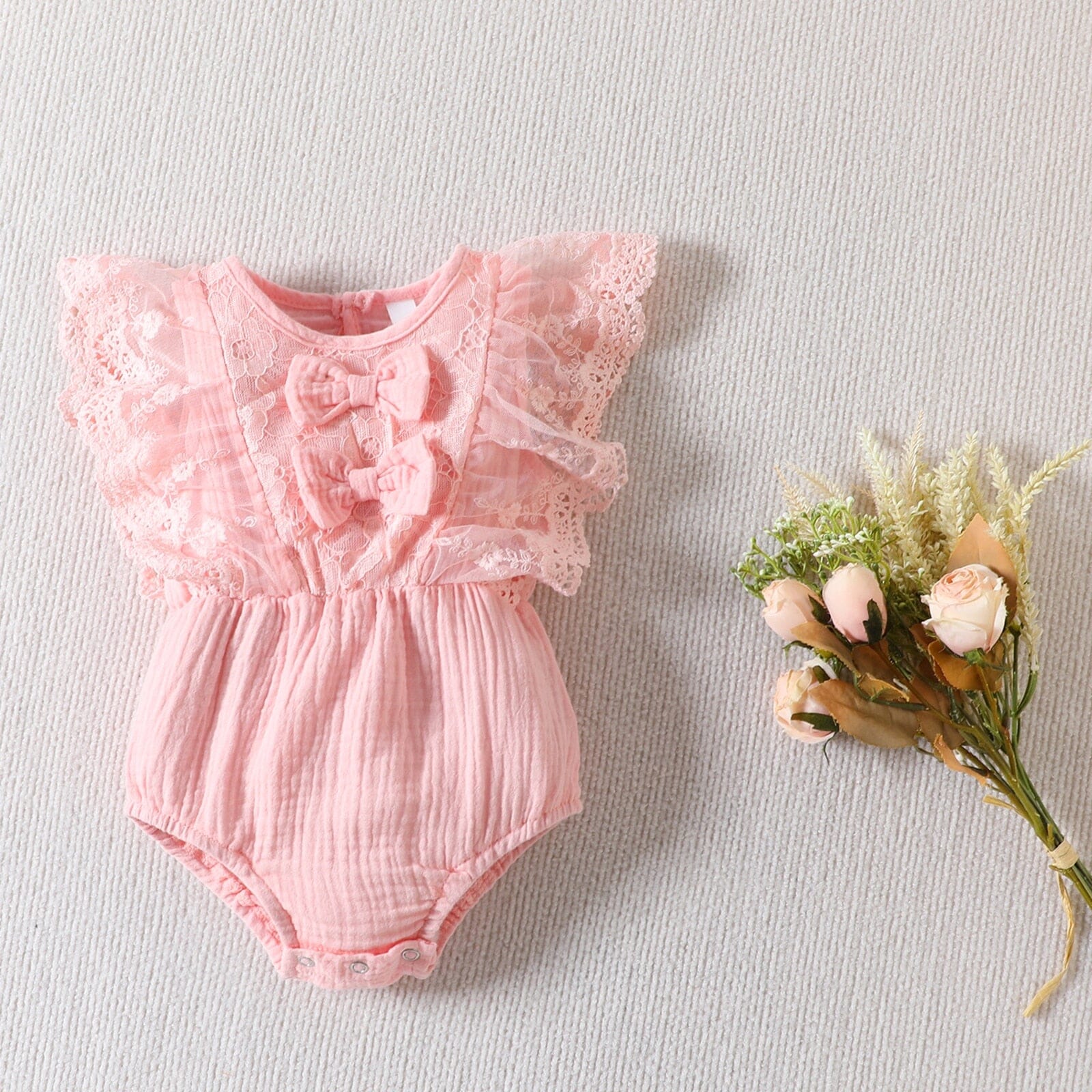 Body Infantil Feminino Renda Laçinho Loja Click Certo Rosa 0-3 Meses 