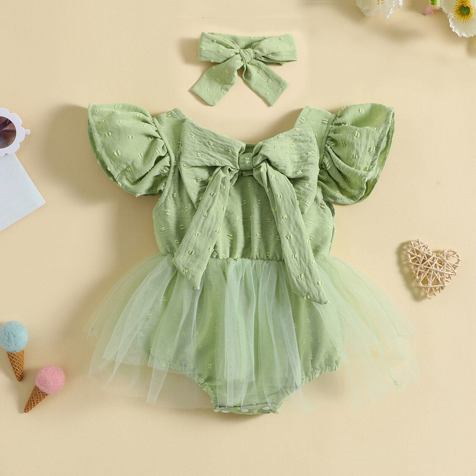 Body Infantil Feminino Sainha Tule + Faixa Loja Click Certo Verde 0-6 Meses 